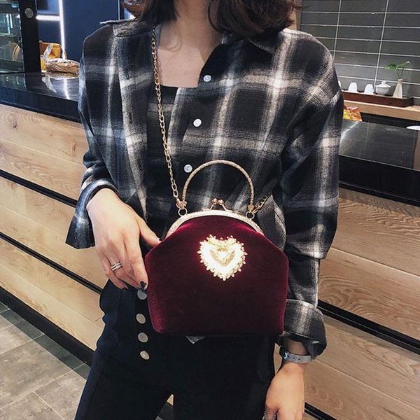 

evening bags women velvet handbag vintage heart design bag wedding party bride clutch shoulder purse