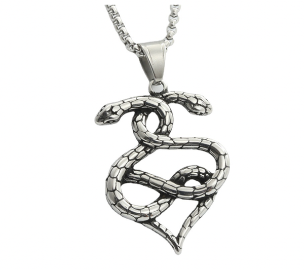 

pendant necklaces punk jewelry vintage accessories stainless steel animal snake men chain, titanium double-headed necklace, Silver