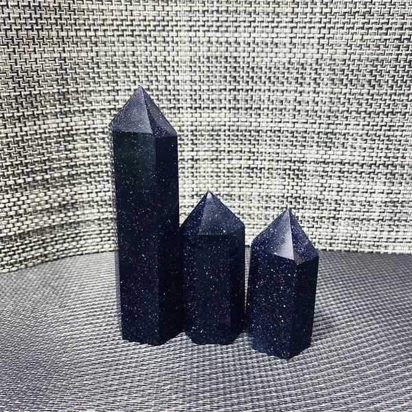 

decorative objects & figurines natural blue sand six prism crystal mineral energy reiki healing chakra jewelry pyramid tip decoration