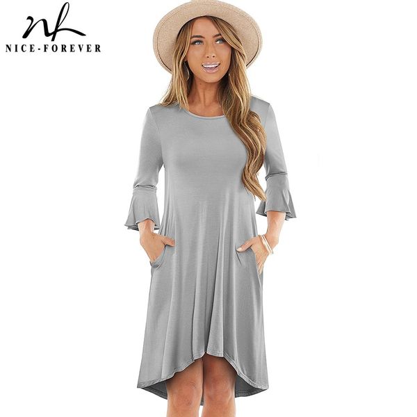 

nice-forever spring women pure color casual dresses shift oversized flare dress a236 210419, White