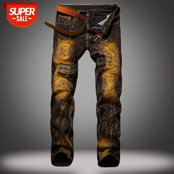 

men's jeans with ripped holes european and american distressed slim straight #ml56, Blue