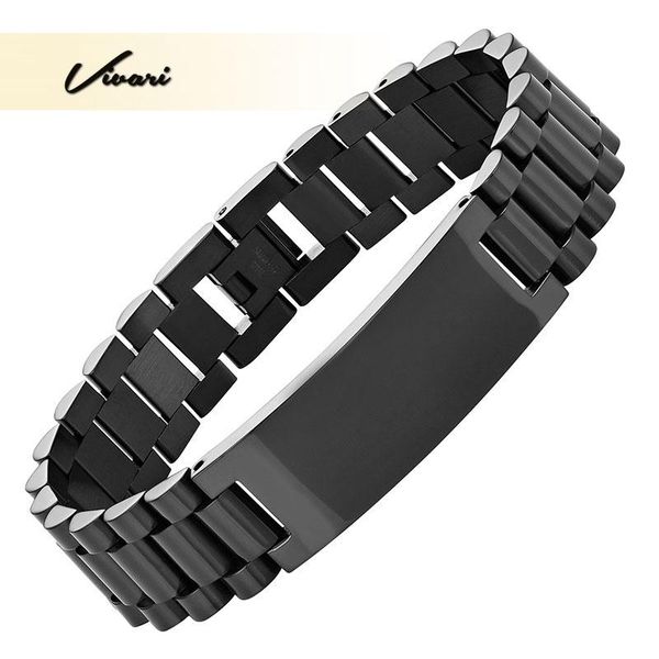 

link, chain vivari classic cool design stainless steel id bracelet for men all black bangle gentlemen gift charm jewelry wristband bracelets