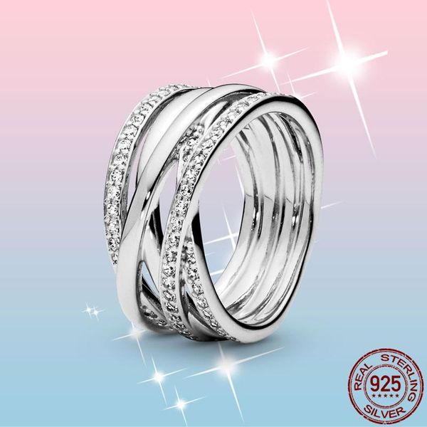 

cluster rings classical female ring 925 sterling silver sparkling & polished lines for women wedding engagement original fashion jewelry, Golden;silver