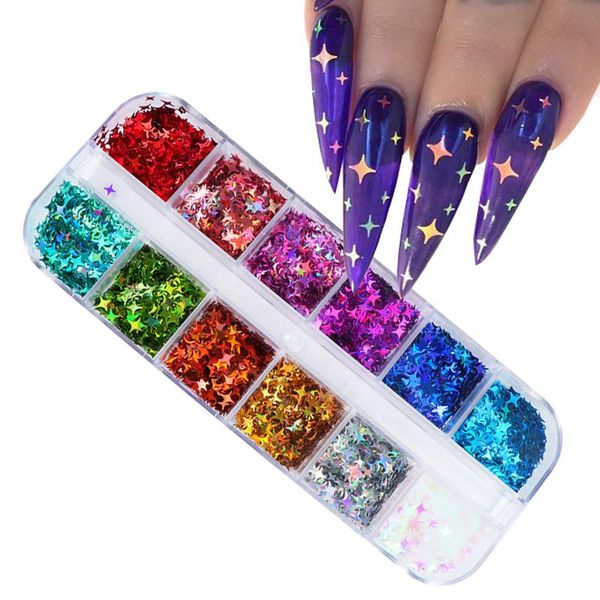 

nail art decorations holographics laser star starry sequins for nails colorful flakes paillette tool diy design supplies, Silver;gold