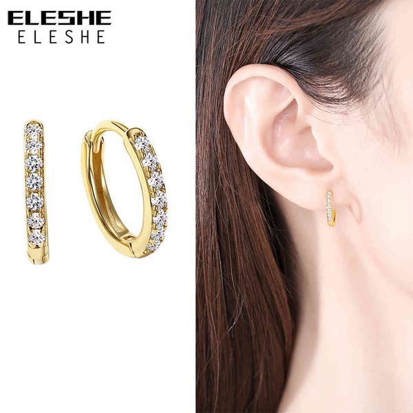 

eleshe 925 sterling silver huggies earrings with cubic zirconia circle hoop earring for women wedding party fine jewelry 2021, Golden
