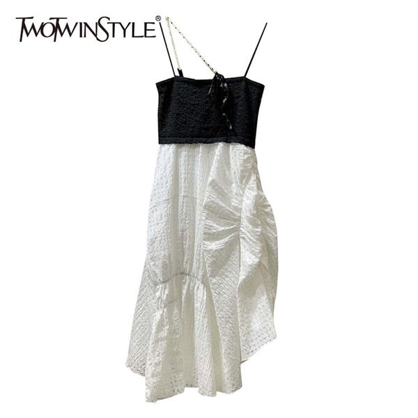 

hit color patchwork elegant dress for women square collar sleeveless high waist midi dresses female summer 210520, Black;gray