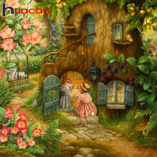 

diamond painting huacan 5d arrivals rabbits cartoon cross stitch kits embroidery needlework sets house mosaic home decor