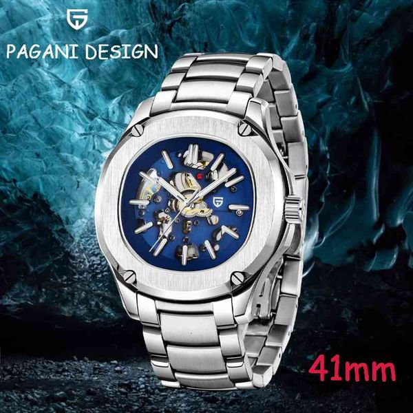 

pagani design 2021 rvs automatic mechanical watch 100m waterproof sapphire glass night reloj hombre, Slivery;brown