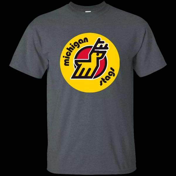 

michigan stags, retro, 1970's, seventies, hockey, wha, jersey, t-shirt, White;black