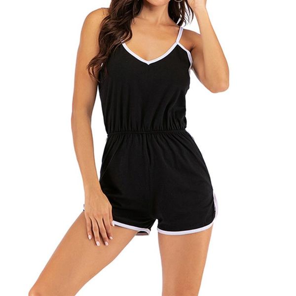 

imcute women's casual jumpsuit summer fashion ladies sleeveless v neck loose playsuits rompers striped jumpsuits short pants &, Black;white