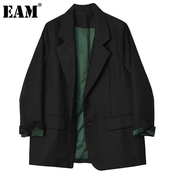 

women's suits & blazers [eam] women black contrast color oversized blazer lapel long sleeve loose fit jacket fashion spring autumn 2021, White;black