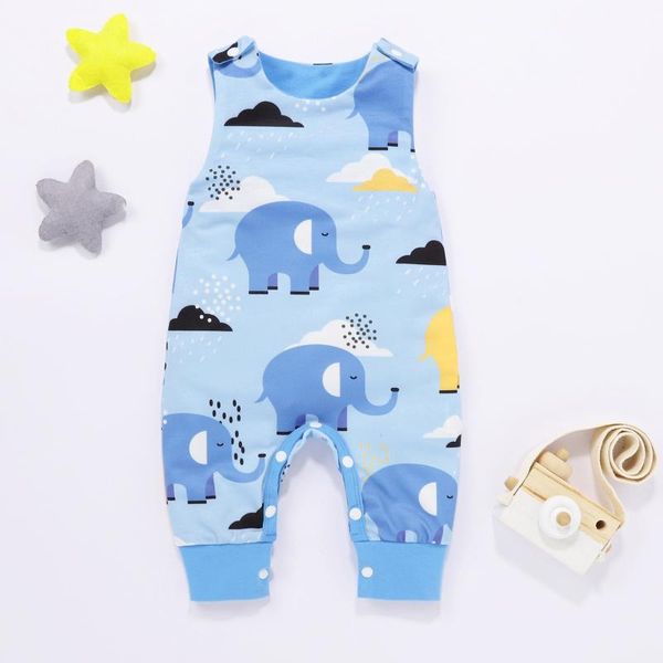 

born infant baby boy girl cartoon elephant print romper jumpsuit clothes 2021 summer short bodysuits for jumpsuits, Blue
