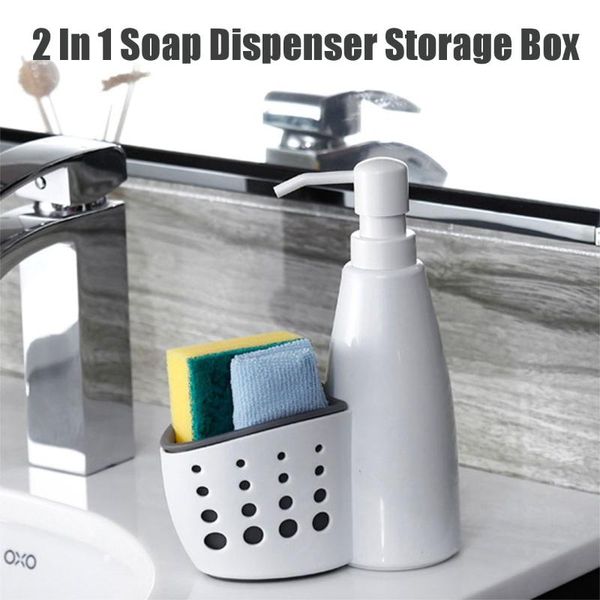 

liquid soap dispenser 2 in 1 storage box detergent bottle sponge drainboard holder for bathroom kitchen 400ml