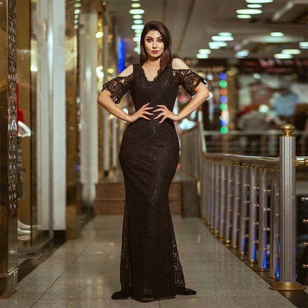 

luxury party evening dress women's fall lace long off shoulder drs, Black