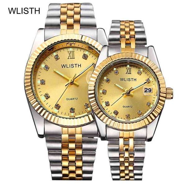 

2021 wlisth luxury gold watch lady men lover stainless steel quartz waterproof male wristwatches for men analog auto date clcok, Slivery;brown