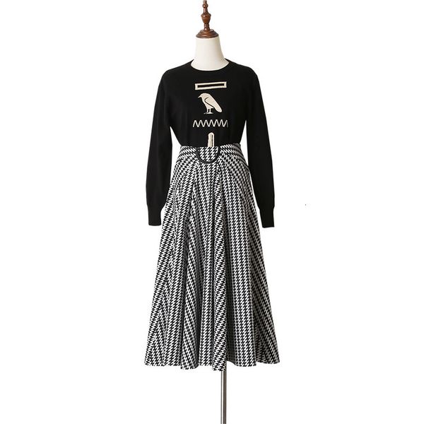 

skirt winter fall fashion waist high geometric impression midi office party skirts of women elegant clothes lady, Black