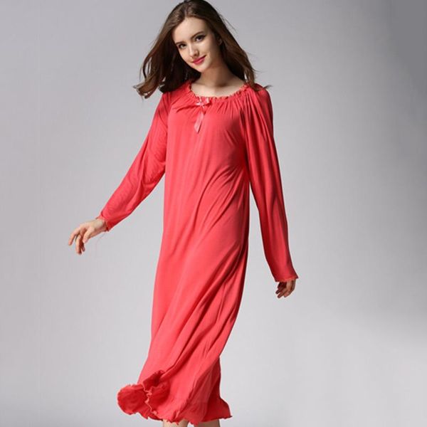 

women's sleepwear spring womens nightgown cotton long nightwear nighties for women autumn sleepdress dressing gown femme pink plus size, Black;red