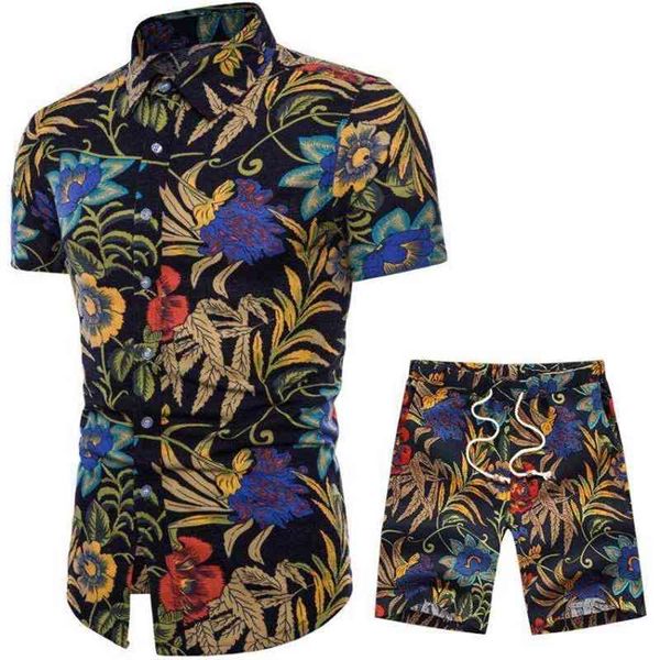 

mens summer holiday suits beach seaside designer shirts shorts clothing sets 2pcs floral tracksuits, Gray