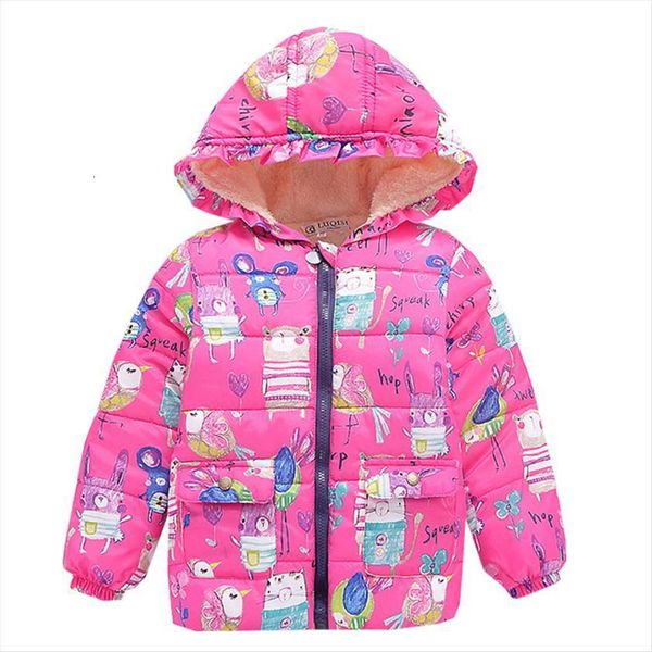 

2 6years old girl winter plus velvet warm jacket coat clothes cartoon graffiti boy hooded child thick cotton, Blue;gray