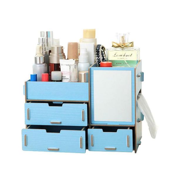 

storage boxes & bins 1pc wooden jewelry container makeup organizer case diy assembly cosmetic handmade office table box