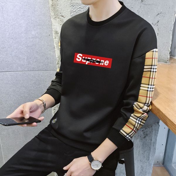 

fashion men's tracksuits spring and autumn clothing korean long sleeve t-shirt 2021 che trend round ne sweater printed, Gray