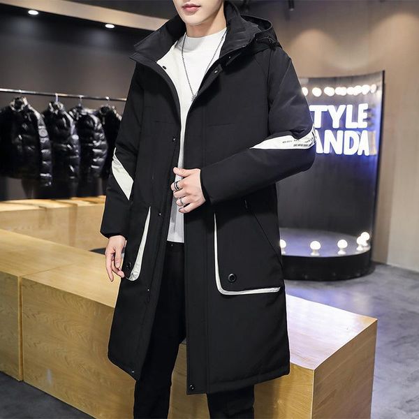 

men's down & parkas jacket middle long winter youth hooded couple's thicker and warm 9sao, Black