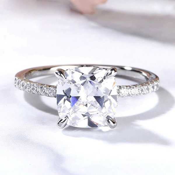 

cluster rings luxury 100% 925 sterling silver created engagement for women high carbon diamond sparkling party fine jewelry gift, Golden;silver