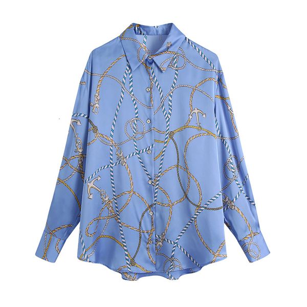 

women's knits & tees lapel printing straight blouse for lady streetwear casual fahsion shirt women vintage chic long sleeve female, White