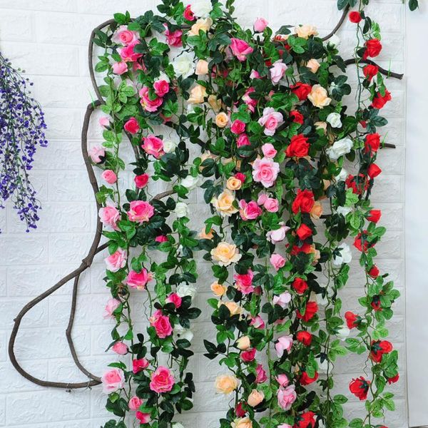 

decorative flowers & wreaths 24 heads artificial rose vine garland wedding party folar decor silk cloth fake wreath, white