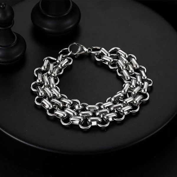 

link, chain european and american cross border jewelry stainless steel men's bracelet titanium double fashion hip hop rap, Black