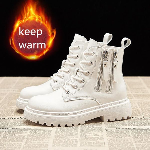 

boots women 2021 ins woman real leather ankle fashion shoes short winter warm platform heel footwear, Black