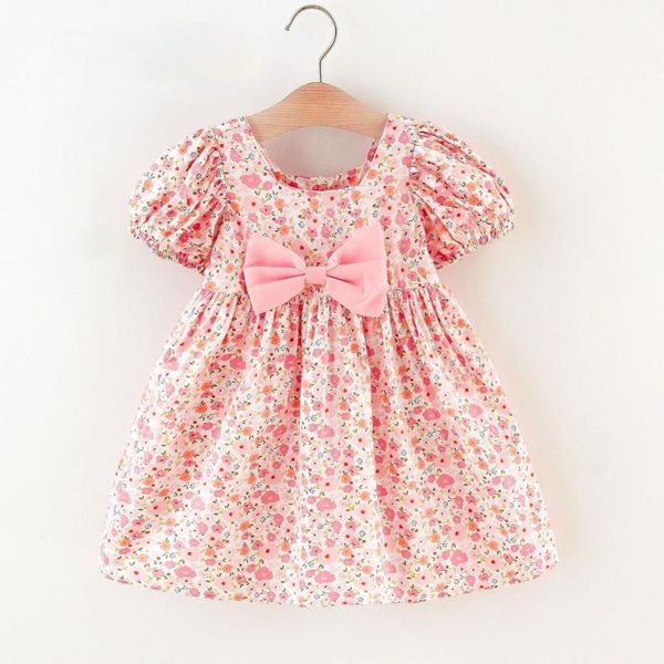 

girl's dresses girls' dress 2021 summer kids for girl bow short sleeve sweet flower boho birthday princess 0-6y, Red;yellow
