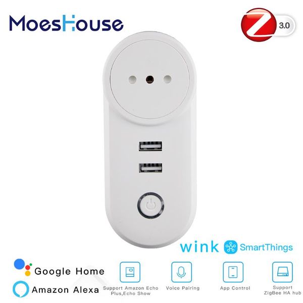 

smart home control it zigbee3.0 dual usb wireless socket plug smartthings app remote echo plus voice work with alexa google