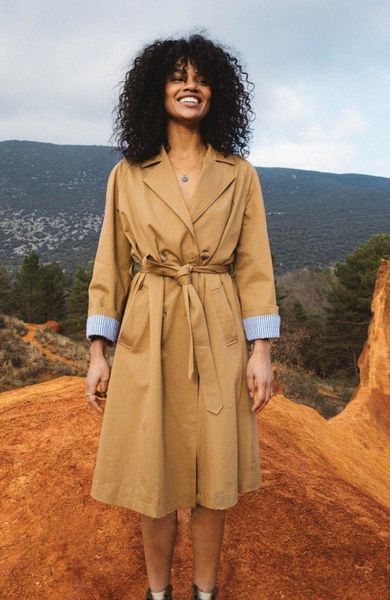 

women's trench coats women coat 2021 fall and winter commuter lapel suit mid-length khaki double-breasted belted long, Tan;black