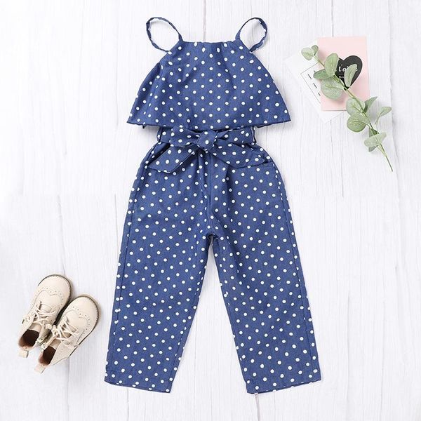 

summer girls jumpsuit cusual pants blue fashion wave point sweet overalls casual baby beach clothes jumpsuits