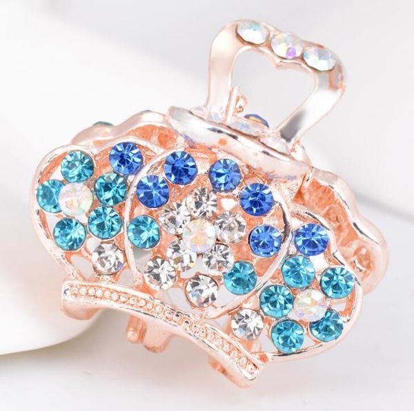 

fashion cute small hair claw accessories crystal rhinestone hair claws clip for girls heart butterfly leaf bowknot crown shape hair, Black;brown