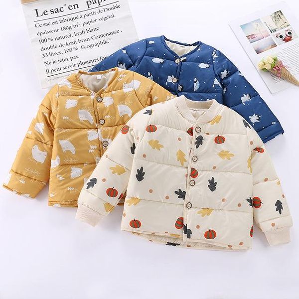 

jackets baby clothes for girls coat 2022 autumn winter cotton-padded warm down toddler kids boys cute cartoon print jacket 2-8y, Blue;gray