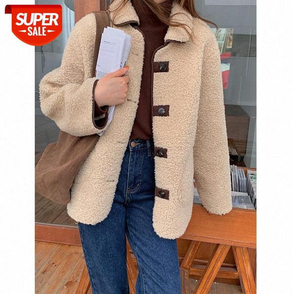 

tg lapel lamb wool coat women's fur loose short jacket thickness 12667 #y165, Black;gray