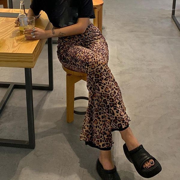 

women's pants & capris women leopard trousers thin mesh casual party street loose sliming wide leg brown, Black;white