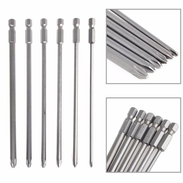 

2019 6 stks/set 1/4''shaft 150 mm long s2 steel magnetic hex cross screwdriver bit nieuwe