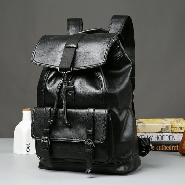 

factory wholesale men bag fashion upgrade pu leather leisure backpack trend flip rope student backpacks simple korean handbag