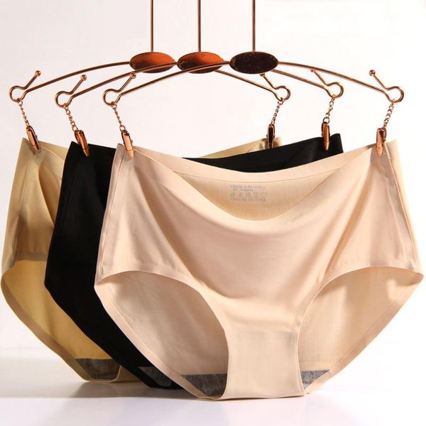 

women's panties fitwee seamless for women silk mid waist underwear solid female lingerie breathable plus size xxl 13 colors, Black;pink