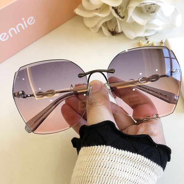 

frameless cut edge sunglasses women's fashion round face tide net red glasses anti uv in summer 2021, White;black