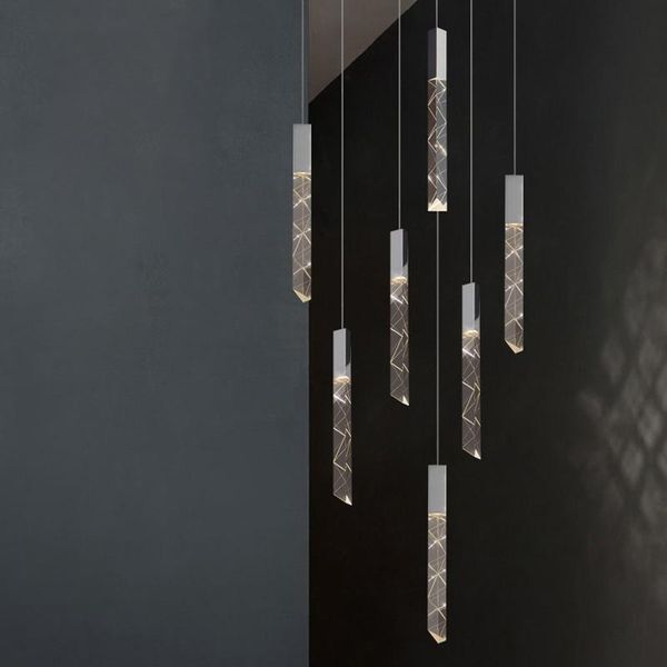 

stair chandelier nordic modern living room lamp household lighting long line bar island el villa crystal pendant lamps