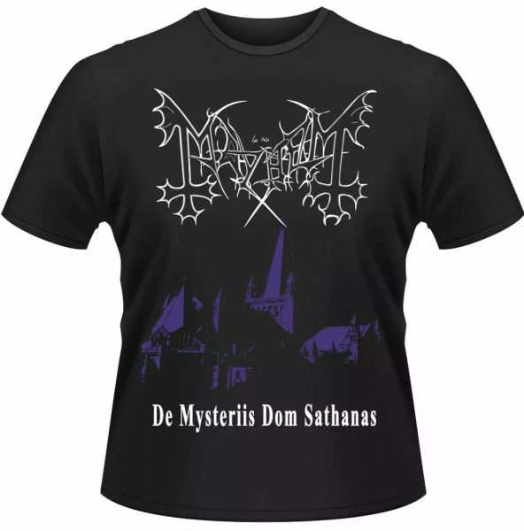 

official mayhem t shirt de mysteriis dom sathanas black classic rock metal merch, White;black