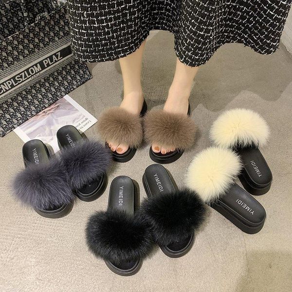 

summer thick-soled sponge cake wearing slippers fashionable versatile mao female x579, Black