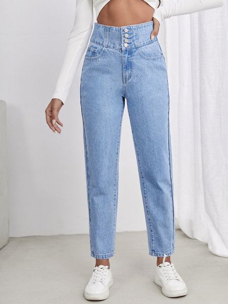 

super high waist mom jeans j504#, Blue