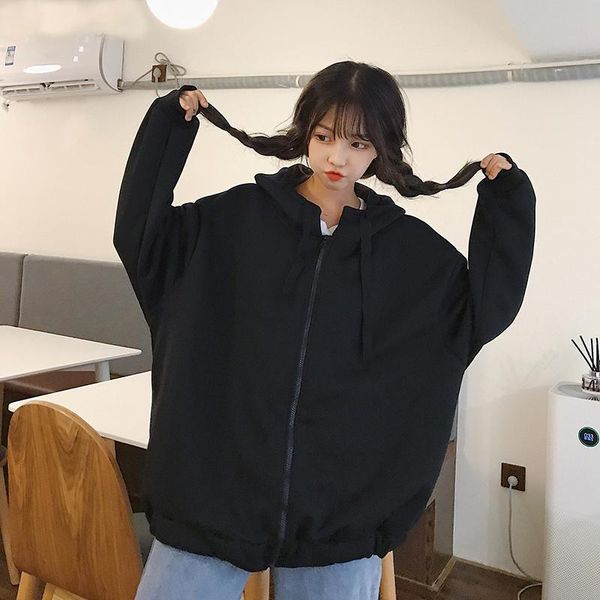 

women's hoodies & sweatshirts zity women solid loose trendy all-match pockets female pullover womens long-sleeved thicker coat korean, Black