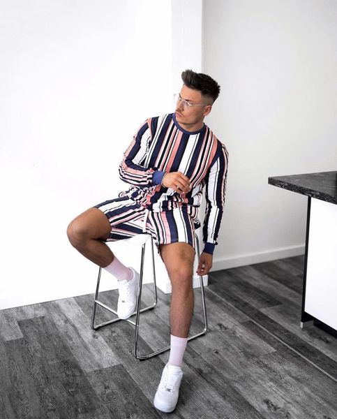 

men's striped long sleeve t-shirt sportswear, Black