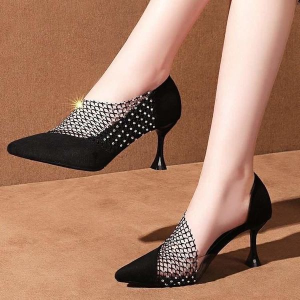 

dress shoes spring autumn children's 2021 fashion single high heels women's frosted thin heel middle, Black
